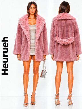 💥STUNNING💥Heurueh Faux Fur Coat Shawl Shearling Collar in Bubble Gum